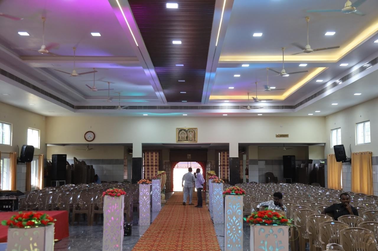 Banquet hall with coloured ceiling lights