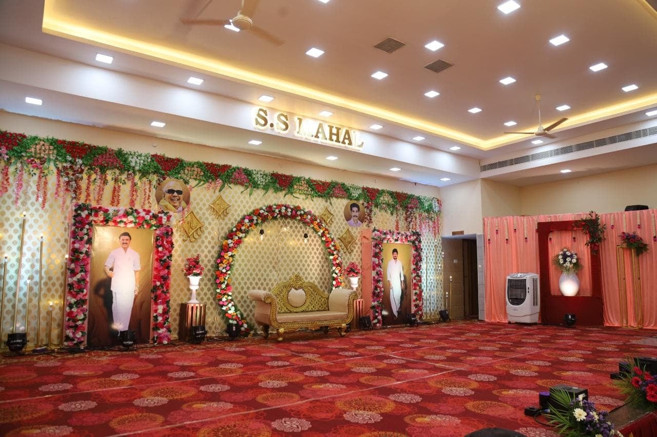 Stage with a floral arch at S.S Mahal