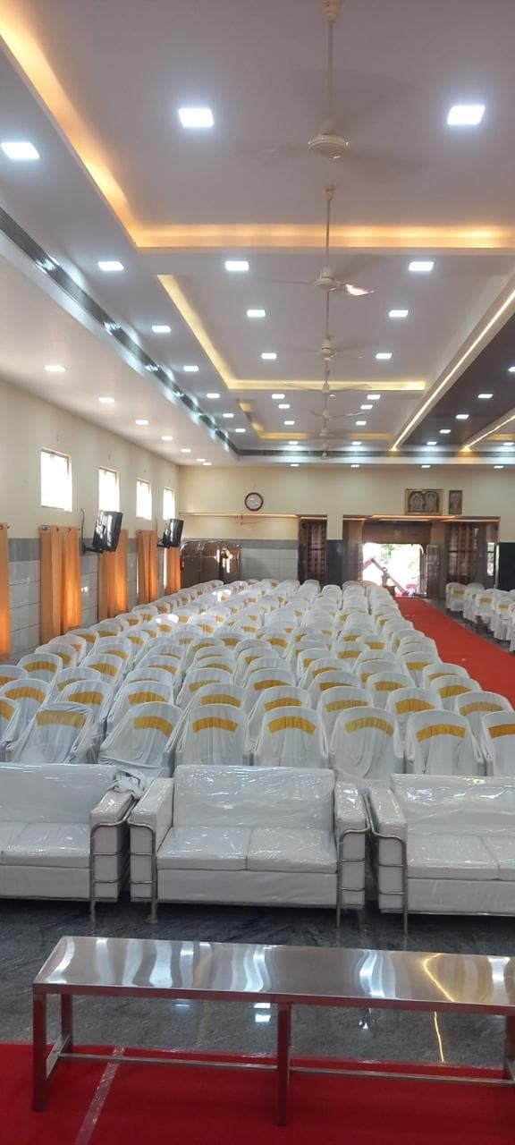 Chairs covered in white at S.S Mahal